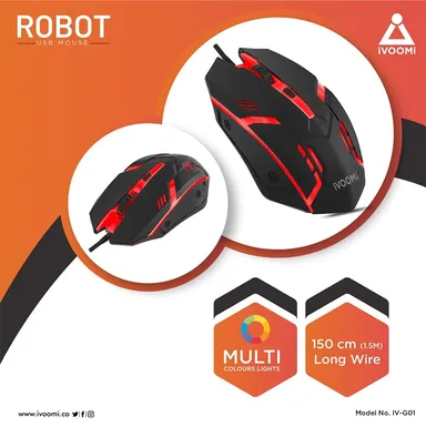 iVOOMi Robot Wired Gaming Mouse | Optical USB 2.0 | High DPI Precision for PC and Laptop | Black thumbnail 1