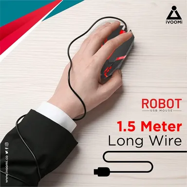 iVOOMi Robot Wired Gaming Mouse | Optical USB 2.0 | High DPI Precision for PC and Laptop | Black thumbnail 3