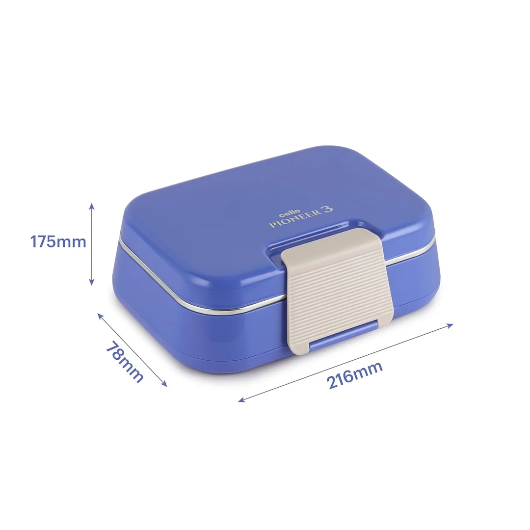 CELLO Pioneer Insulated Lunch Box with Steel Compartments, Fork & Spoon Set | Ideal for College, Office, & Outdoor Activities | Blue image 7
