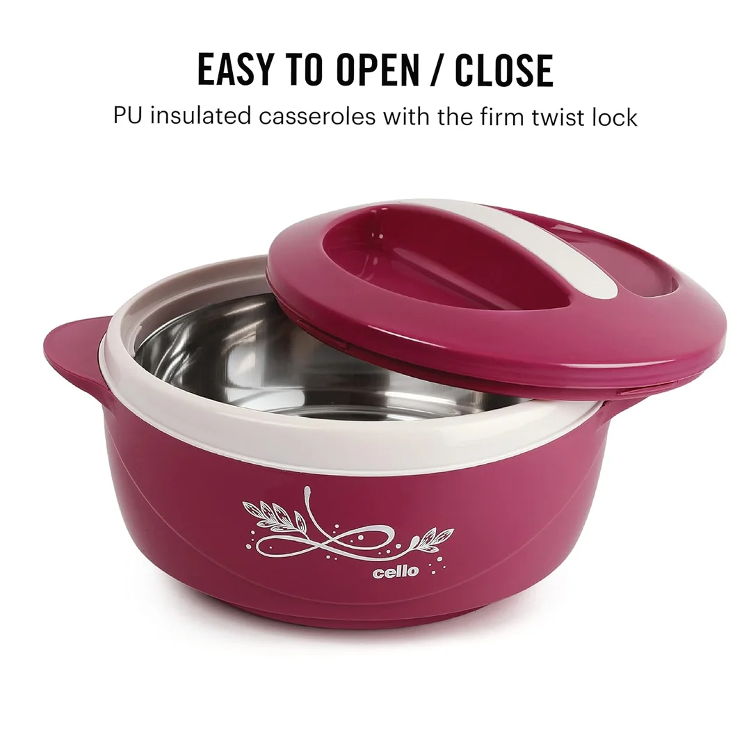 CELLO Insulated Steel Casserole for Roti, 1500ml, Pink | Hot Box for Kitchen | Hot Pot for Home | Chapati Box with Lid for Long Heat Retention image 3