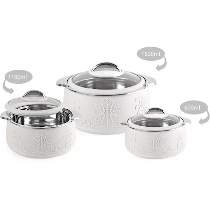 CELLO Royale Thermoware Insulated Casserole Set of 3, 600ml, 1100ml & 1600ml | BPA-Free Hot Food Storage & Serving image 2