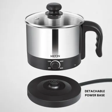 Milton Euroline Go Electro 600W 1.2L Stainless Steel Electric Cooker & Multi-Purpose Kettle with Glass Lid, Egg Tray, Steamer Bowl thumbnail 1