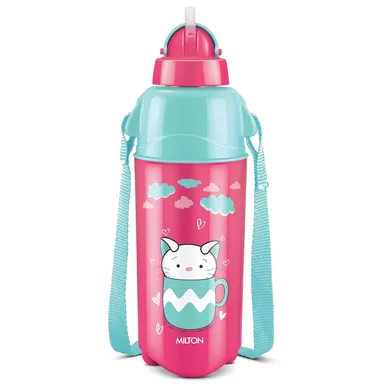  Milton Kool Trendy 500 Kids Plastic Insulated Water Bottle with Straw, 490 ml|Sipper Bottle, Leak Proof, BPA Free, Food Grade|School & Picnic Bottle, Cherry Pink thumbnail 0