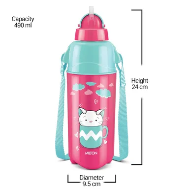  Milton Kool Trendy 500 Kids Plastic Insulated Water Bottle with Straw, 490 ml|Sipper Bottle, Leak Proof, BPA Free, Food Grade|School & Picnic Bottle, Cherry Pink thumbnail 2