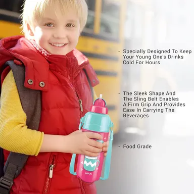  Milton Kool Trendy 500 Kids Plastic Insulated Water Bottle with Straw, 490 ml|Sipper Bottle, Leak Proof, BPA Free, Food Grade|School & Picnic Bottle, Cherry Pink thumbnail 4