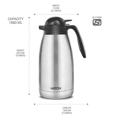 Milton Carafe 2000ml | Stainless Steel Vacuum Insulated Flask with Handle, Leak Proof, ISI Certified, Hot & Cold Coffee Tea Carafe thumbnail 4