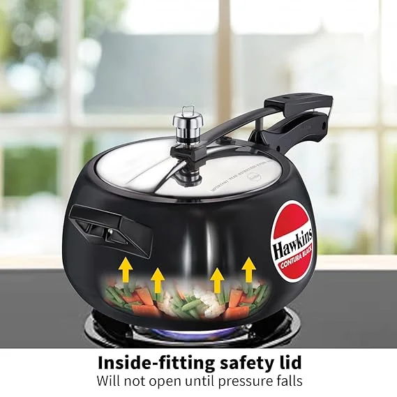 Hawkins Contura Black XT 5 Litre Hard Anodised Inner Lid Induction Pressure Cooker, Extra Thick Base, Safe & Energy Efficient Family Cooker image 6