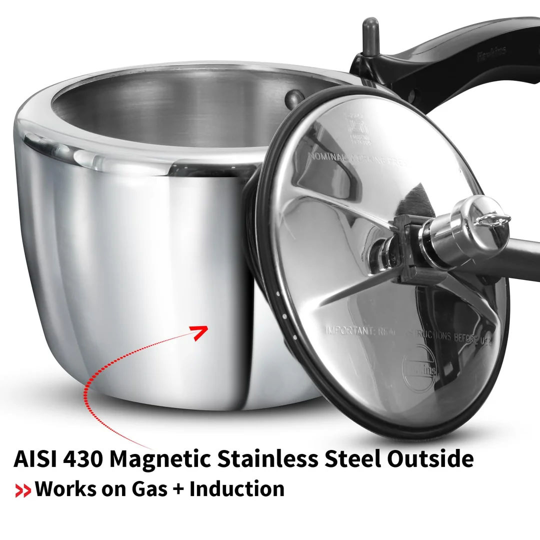 Hawkins 4.5L Triply Stainless Steel Pressure Cooker Inner Lid Induction Gas Compatible Heavy-Duty 3mm Base 18/8 Food-Grade Cookware for Indian Kitchen image 2