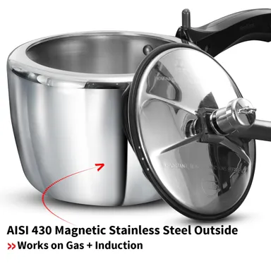 Hawkins 4.5L Triply Stainless Steel Pressure Cooker Inner Lid Induction Gas Compatible Heavy-Duty 3mm Base 18/8 Food-Grade Cookware for Indian Kitchen thumbnail 1
