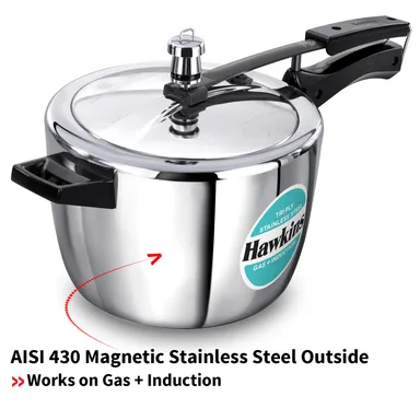 Hawkins 4.5L Triply Stainless Steel Pressure Cooker Inner Lid Induction Gas Compatible Heavy-Duty 3mm Base 18/8 Food-Grade Cookware for Indian Kitchen thumbnail 3