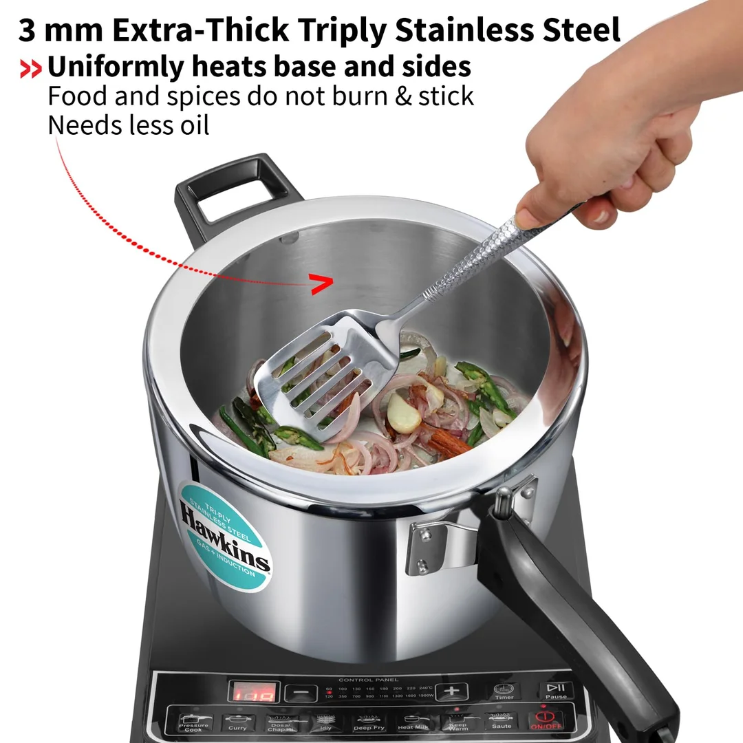 Hawkins 4.5L Triply Stainless Steel Pressure Cooker Inner Lid Induction Gas Compatible Heavy-Duty 3mm Base 18/8 Food-Grade Cookware for Indian Kitchen image 9