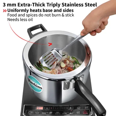 Hawkins 4.5L Triply Stainless Steel Pressure Cooker Inner Lid Induction Gas Compatible Heavy-Duty 3mm Base 18/8 Food-Grade Cookware for Indian Kitchen thumbnail 8