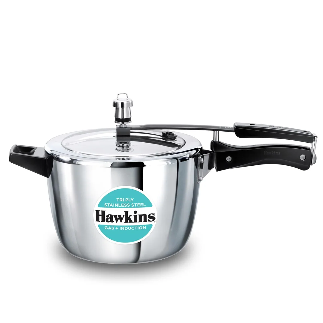 Hawkins 4.5L Triply Stainless Steel Pressure Cooker Inner Lid Induction Gas Compatible Heavy-Duty 3mm Base 18/8 Food-Grade Cookware for Indian Kitchen image 1