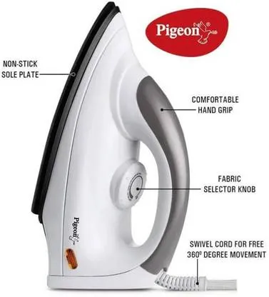 Pigeon Comfy-Dry Iron 1000W | Lightweight White Dry Iron| Best for Cotton & Silk Clothes | Fast Heating| Ergonomic Design thumbnail 2