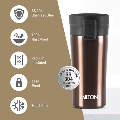 MILTON Thermosteel Vacuum Insulated Travel Coffee Mug 300ml | Black, ISI Certified, Spill Proof, Leakproof & Rustproof | Prolonged Hot & Cold Retention, Easy Sip, On-The-Go Coffee Cup thumbnail 38