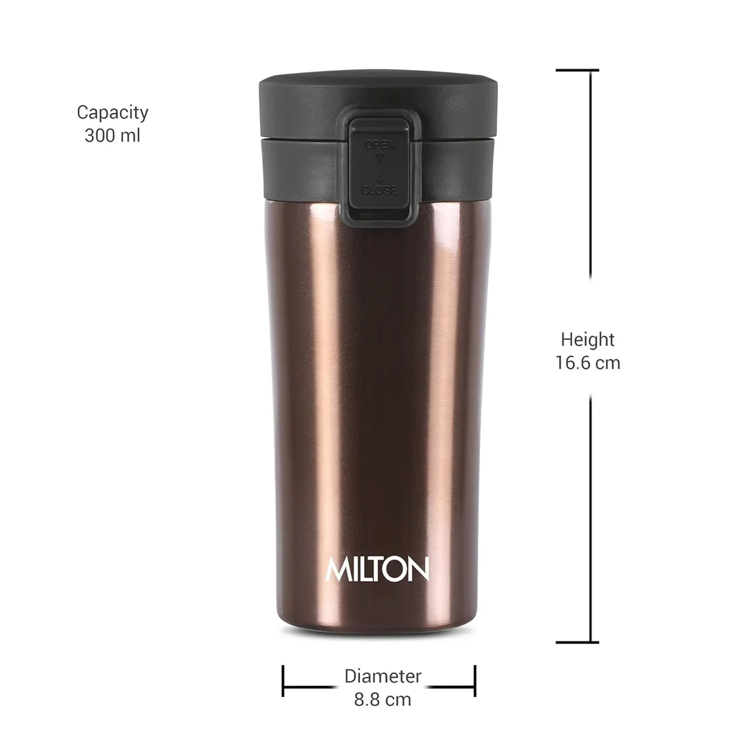 MILTON Thermosteel Vacuum Insulated Travel Coffee Mug 300ml | Black, ISI Certified, Spill Proof, Leakproof & Rustproof | Prolonged Hot & Cold Retention, Easy Sip, On-The-Go Coffee Cup image 37
