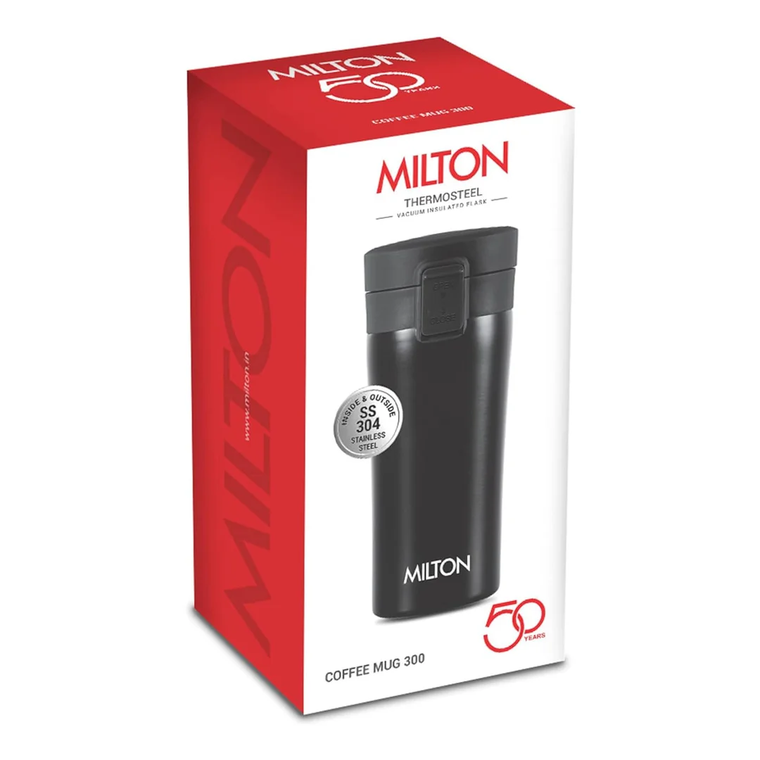 MILTON Thermosteel Vacuum Insulated Travel Coffee Mug 300ml | Black, ISI Certified, Spill Proof, Leakproof & Rustproof | Prolonged Hot & Cold Retention, Easy Sip, On-The-Go Coffee Cup image 35