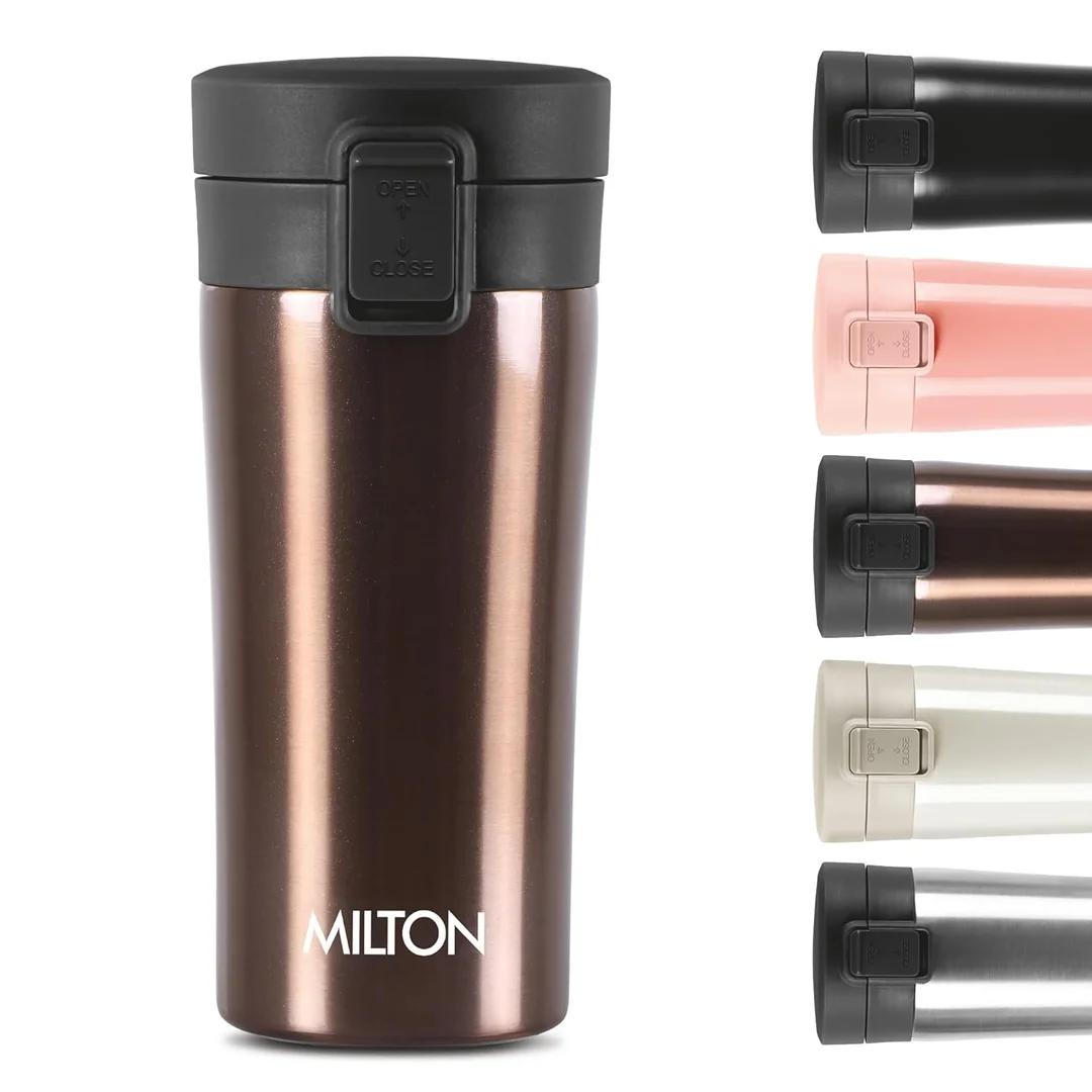 MILTON Thermosteel Vacuum Insulated Travel Coffee Mug 300ml | Black, ISI Certified, Spill Proof, Leakproof & Rustproof | Prolonged Hot & Cold Retention, Easy Sip, On-The-Go Coffee Cup image 49