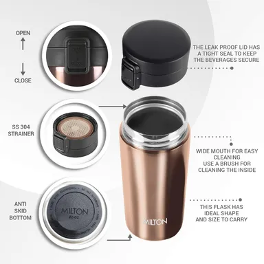 MILTON Thermosteel Vacuum Insulated Travel Coffee Mug 300ml | Black, ISI Certified, Spill Proof, Leakproof & Rustproof | Prolonged Hot & Cold Retention, Easy Sip, On-The-Go Coffee Cup thumbnail 62