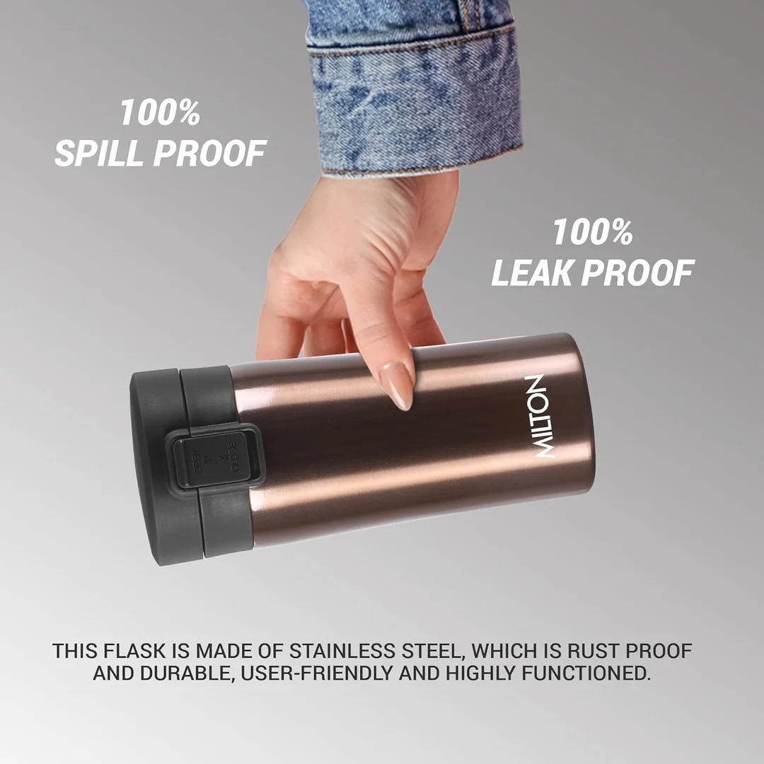 MILTON Thermosteel Vacuum Insulated Travel Coffee Mug 300ml | Black, ISI Certified, Spill Proof, Leakproof & Rustproof | Prolonged Hot & Cold Retention, Easy Sip, On-The-Go Coffee Cup image 62