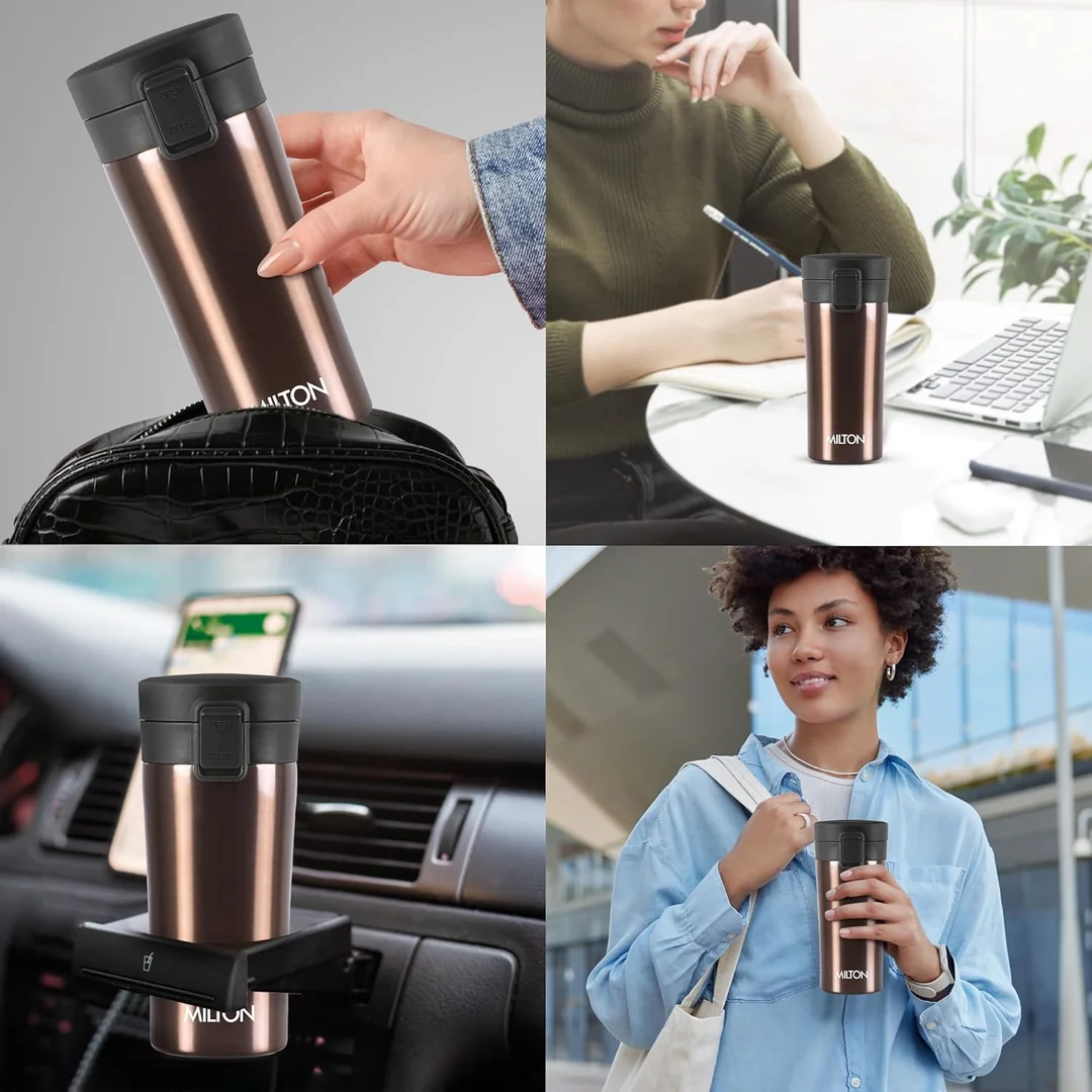 MILTON Thermosteel Vacuum Insulated Travel Coffee Mug 300ml | Black, ISI Certified, Spill Proof, Leakproof & Rustproof | Prolonged Hot & Cold Retention, Easy Sip, On-The-Go Coffee Cup image 60