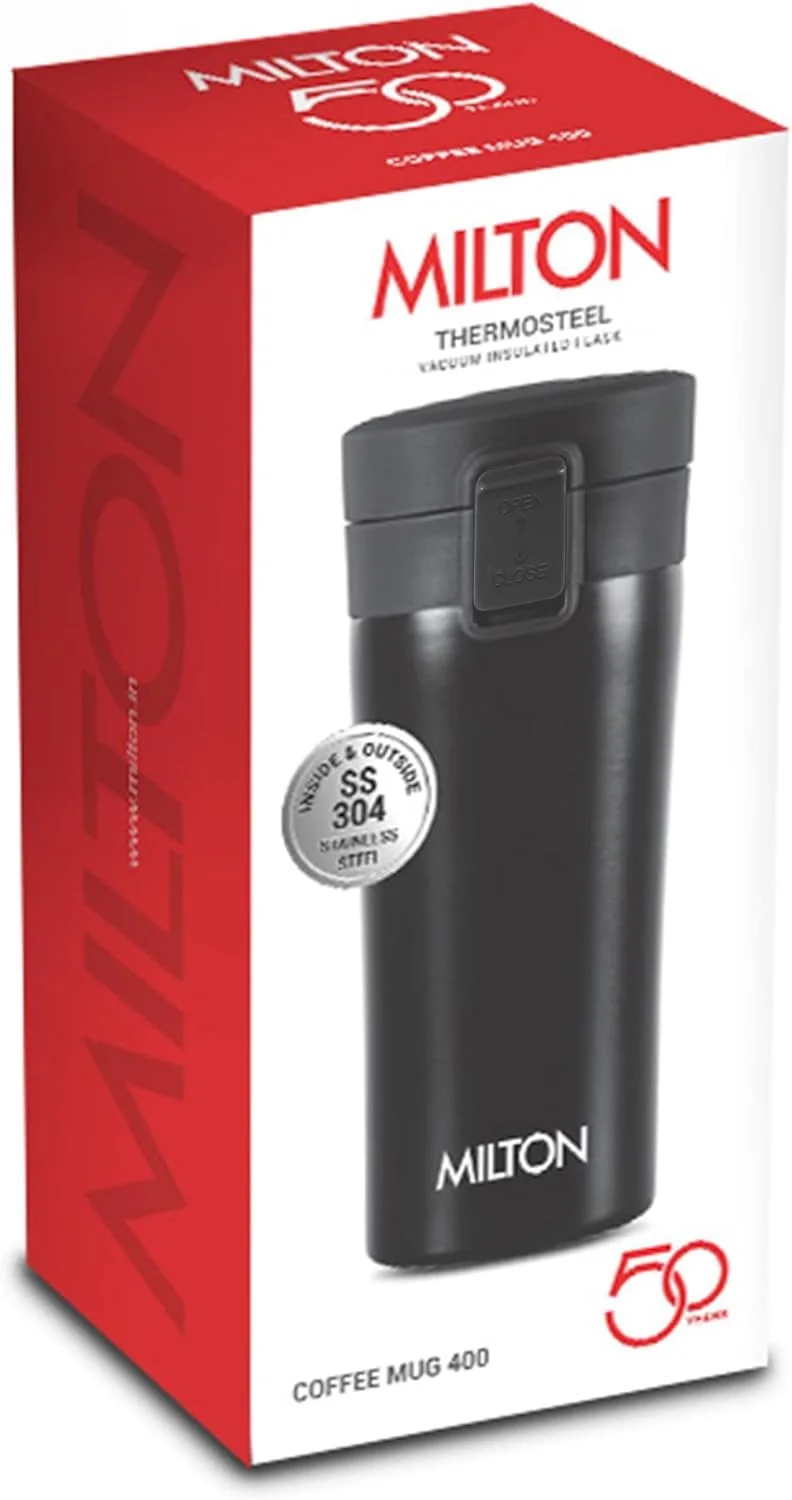 MILTON Thermosteel Vacuum Insulated Travel Coffee Mug 300ml | Black, ISI Certified, Spill Proof, Leakproof & Rustproof | Prolonged Hot & Cold Retention, Easy Sip, On-The-Go Coffee Cup image 59