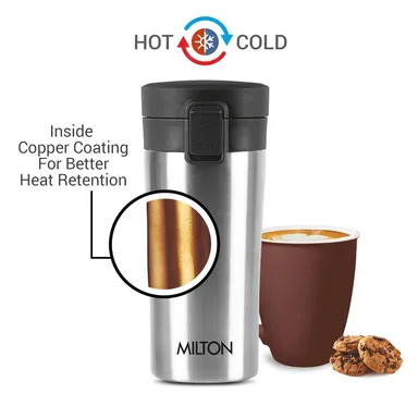 MILTON Thermosteel Vacuum Insulated Travel Coffee Mug 300ml | Black, ISI Certified, Spill Proof, Leakproof & Rustproof | Prolonged Hot & Cold Retention, Easy Sip, On-The-Go Coffee Cup thumbnail 56