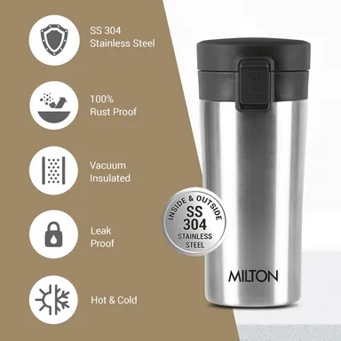 MILTON Thermosteel Vacuum Insulated Travel Coffee Mug 300ml | Black, ISI Certified, Spill Proof, Leakproof & Rustproof | Prolonged Hot & Cold Retention, Easy Sip, On-The-Go Coffee Cup thumbnail 54
