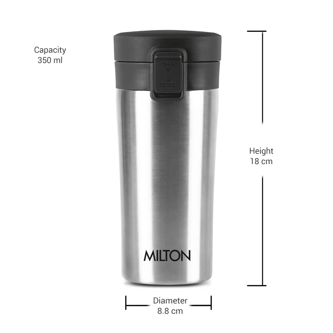 MILTON Thermosteel Vacuum Insulated Travel Coffee Mug 300ml | Black, ISI Certified, Spill Proof, Leakproof & Rustproof | Prolonged Hot & Cold Retention, Easy Sip, On-The-Go Coffee Cup image 54