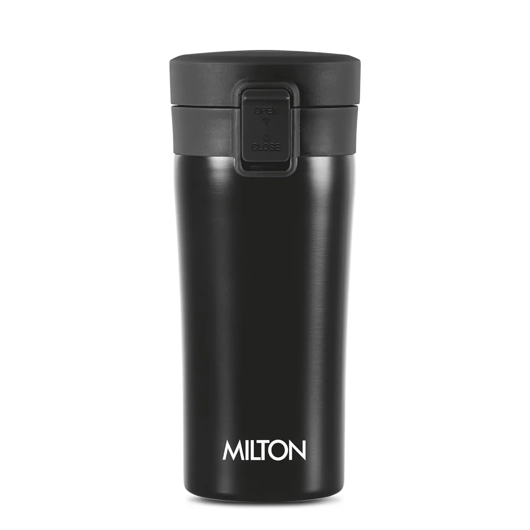 MILTON Thermosteel Vacuum Insulated Travel Coffee Mug 300ml | Black, ISI Certified, Spill Proof, Leakproof & Rustproof | Prolonged Hot & Cold Retention, Easy Sip, On-The-Go Coffee Cup image 52