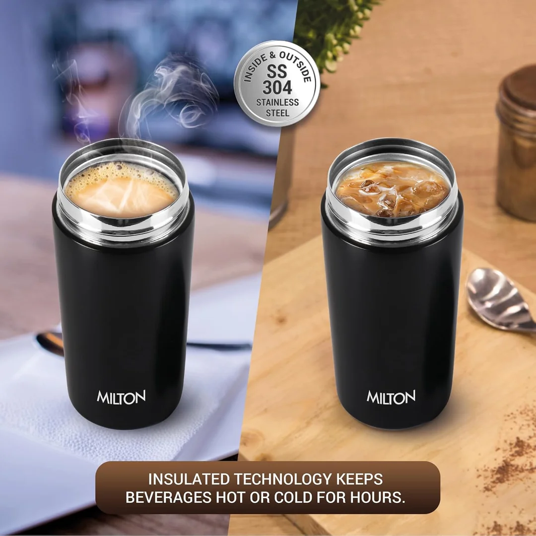MILTON Thermosteel Vacuum Insulated Travel Coffee Mug 300ml | Black, ISI Certified, Spill Proof, Leakproof & Rustproof | Prolonged Hot & Cold Retention, Easy Sip, On-The-Go Coffee Cup image 47