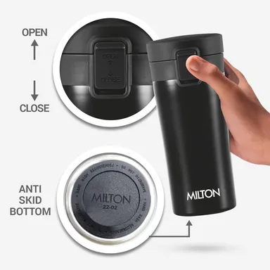 MILTON Thermosteel Vacuum Insulated Travel Coffee Mug 300ml | Black, ISI Certified, Spill Proof, Leakproof & Rustproof | Prolonged Hot & Cold Retention, Easy Sip, On-The-Go Coffee Cup thumbnail 50