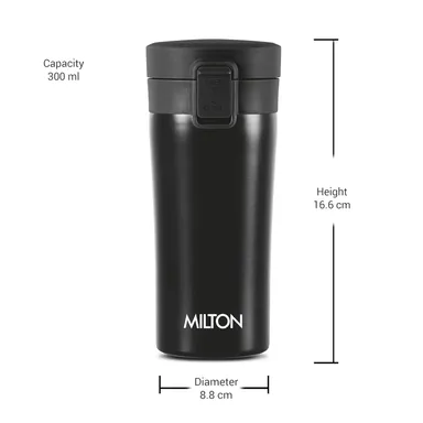 MILTON Thermosteel Vacuum Insulated Travel Coffee Mug 300ml | Black, ISI Certified, Spill Proof, Leakproof & Rustproof | Prolonged Hot & Cold Retention, Easy Sip, On-The-Go Coffee Cup thumbnail 32