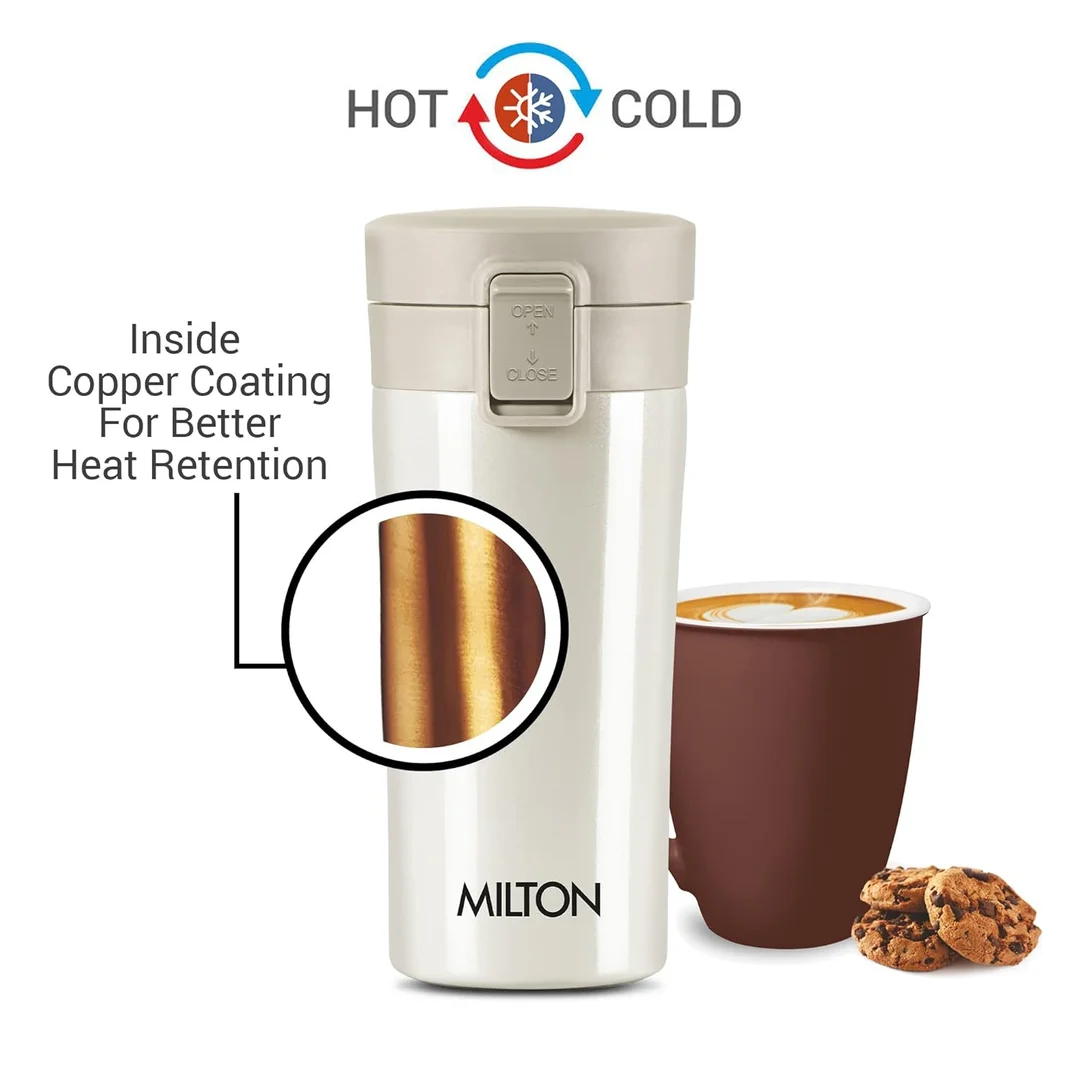 MILTON Thermosteel Vacuum Insulated Travel Coffee Mug 300ml | Black, ISI Certified, Spill Proof, Leakproof & Rustproof | Prolonged Hot & Cold Retention, Easy Sip, On-The-Go Coffee Cup image 15