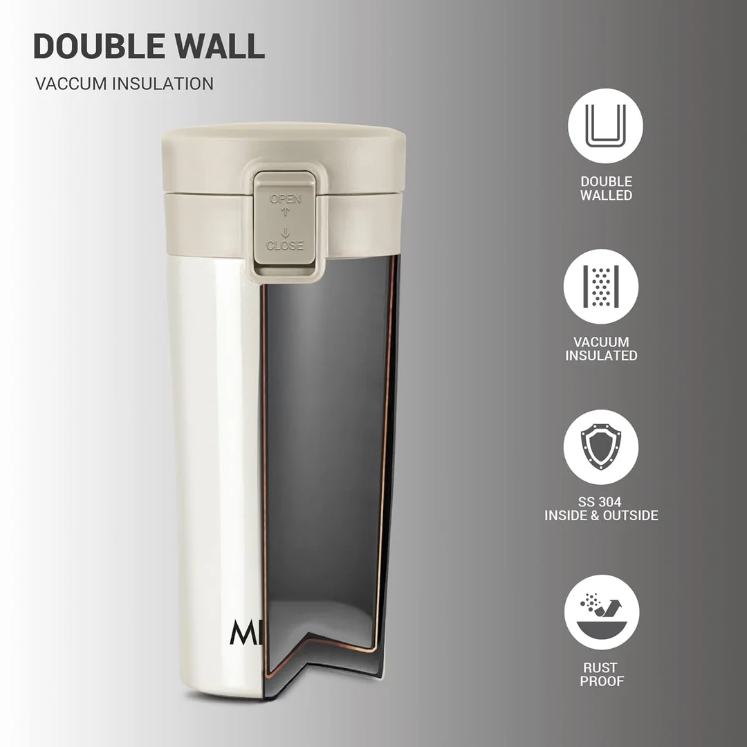 MILTON Thermosteel Vacuum Insulated Travel Coffee Mug 300ml | Black, ISI Certified, Spill Proof, Leakproof & Rustproof | Prolonged Hot & Cold Retention, Easy Sip, On-The-Go Coffee Cup image 14