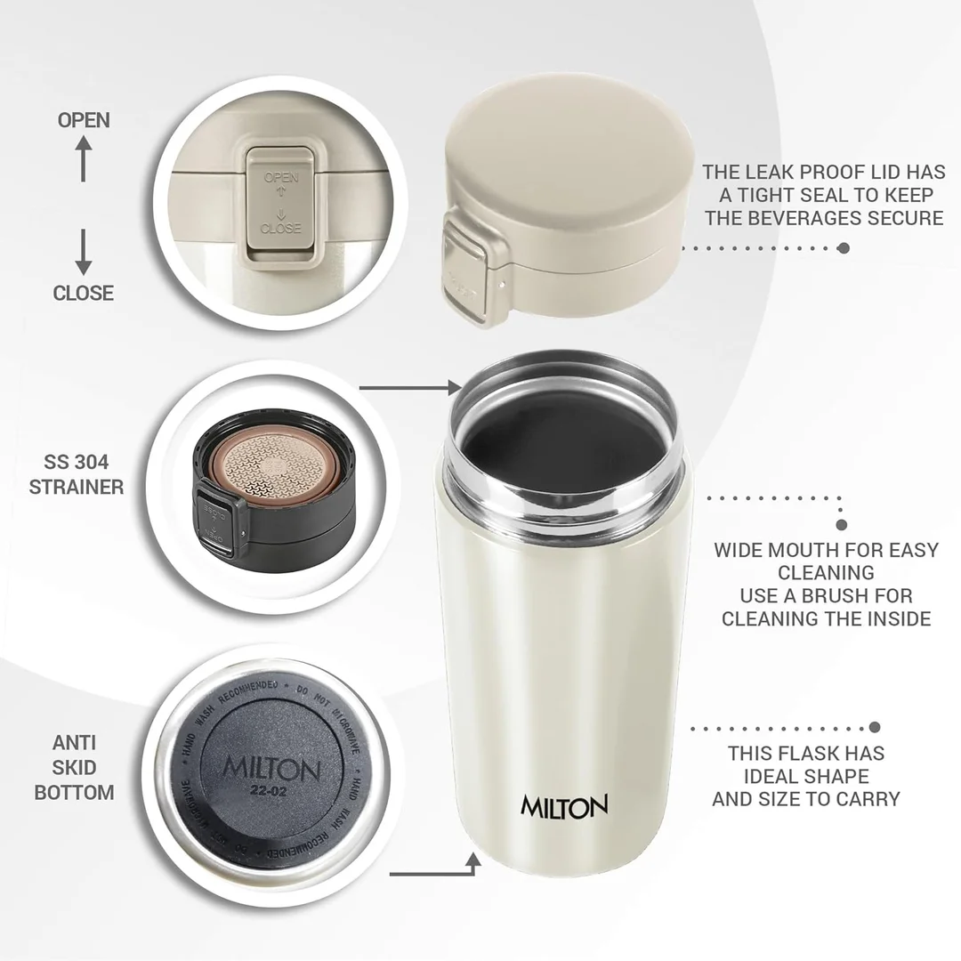 MILTON Thermosteel Vacuum Insulated Travel Coffee Mug 300ml | Black, ISI Certified, Spill Proof, Leakproof & Rustproof | Prolonged Hot & Cold Retention, Easy Sip, On-The-Go Coffee Cup image 12