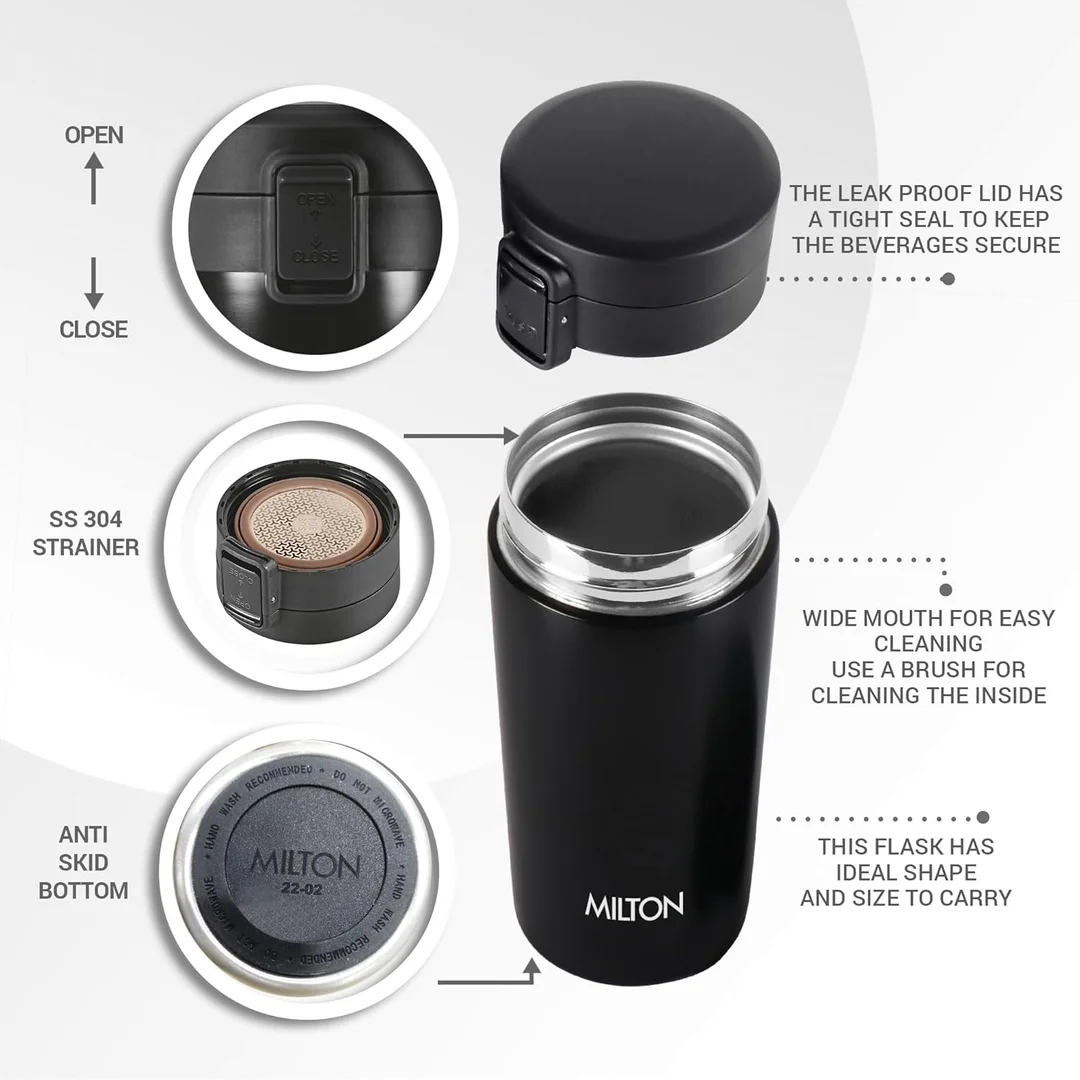MILTON Thermosteel Vacuum Insulated Travel Coffee Mug 300ml | Black, ISI Certified, Spill Proof, Leakproof & Rustproof | Prolonged Hot & Cold Retention, Easy Sip, On-The-Go Coffee Cup image 46