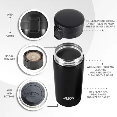 MILTON Thermosteel Vacuum Insulated Travel Coffee Mug 300ml | Black, ISI Certified, Spill Proof, Leakproof & Rustproof | Prolonged Hot & Cold Retention, Easy Sip, On-The-Go Coffee Cup thumbnail 45