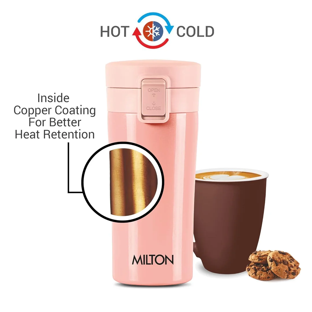 MILTON Thermosteel Vacuum Insulated Travel Coffee Mug 300ml | Black, ISI Certified, Spill Proof, Leakproof & Rustproof | Prolonged Hot & Cold Retention, Easy Sip, On-The-Go Coffee Cup image 7
