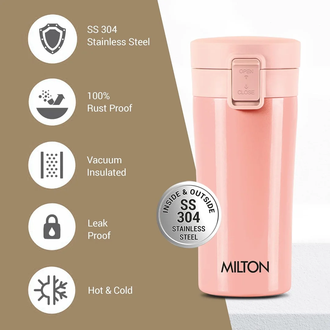 MILTON Thermosteel Vacuum Insulated Travel Coffee Mug 300ml | Black, ISI Certified, Spill Proof, Leakproof & Rustproof | Prolonged Hot & Cold Retention, Easy Sip, On-The-Go Coffee Cup image 5