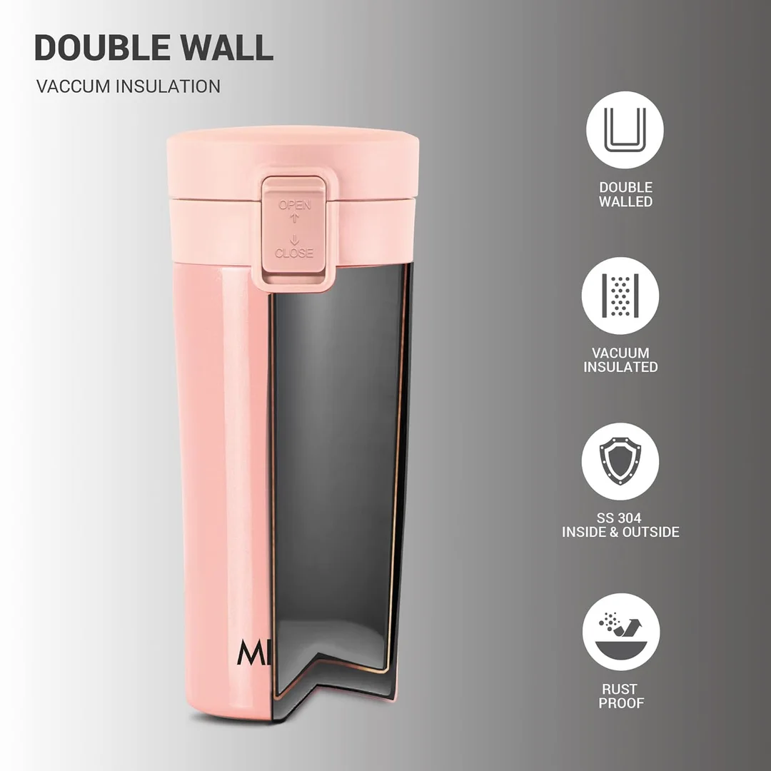MILTON Thermosteel Vacuum Insulated Travel Coffee Mug 300ml | Black, ISI Certified, Spill Proof, Leakproof & Rustproof | Prolonged Hot & Cold Retention, Easy Sip, On-The-Go Coffee Cup image 17