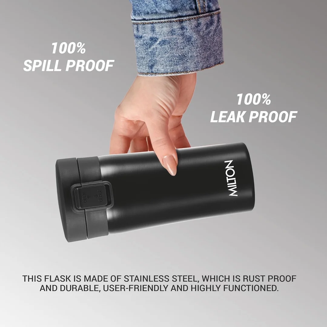 MILTON Thermosteel Vacuum Insulated Travel Coffee Mug 300ml | Black, ISI Certified, Spill Proof, Leakproof & Rustproof | Prolonged Hot & Cold Retention, Easy Sip, On-The-Go Coffee Cup image 45
