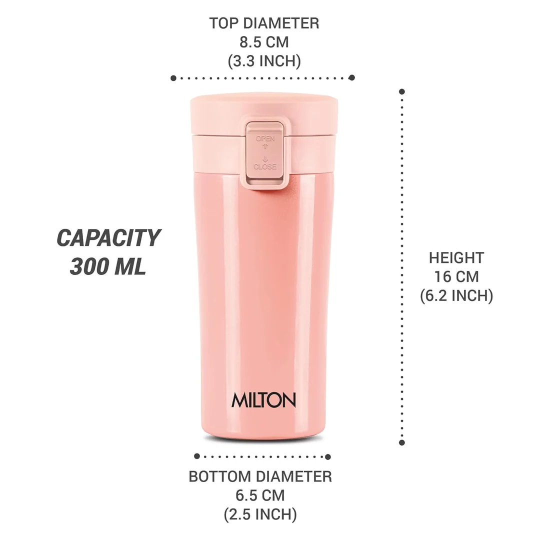 MILTON Thermosteel Vacuum Insulated Travel Coffee Mug 300ml | Black, ISI Certified, Spill Proof, Leakproof & Rustproof | Prolonged Hot & Cold Retention, Easy Sip, On-The-Go Coffee Cup image 30