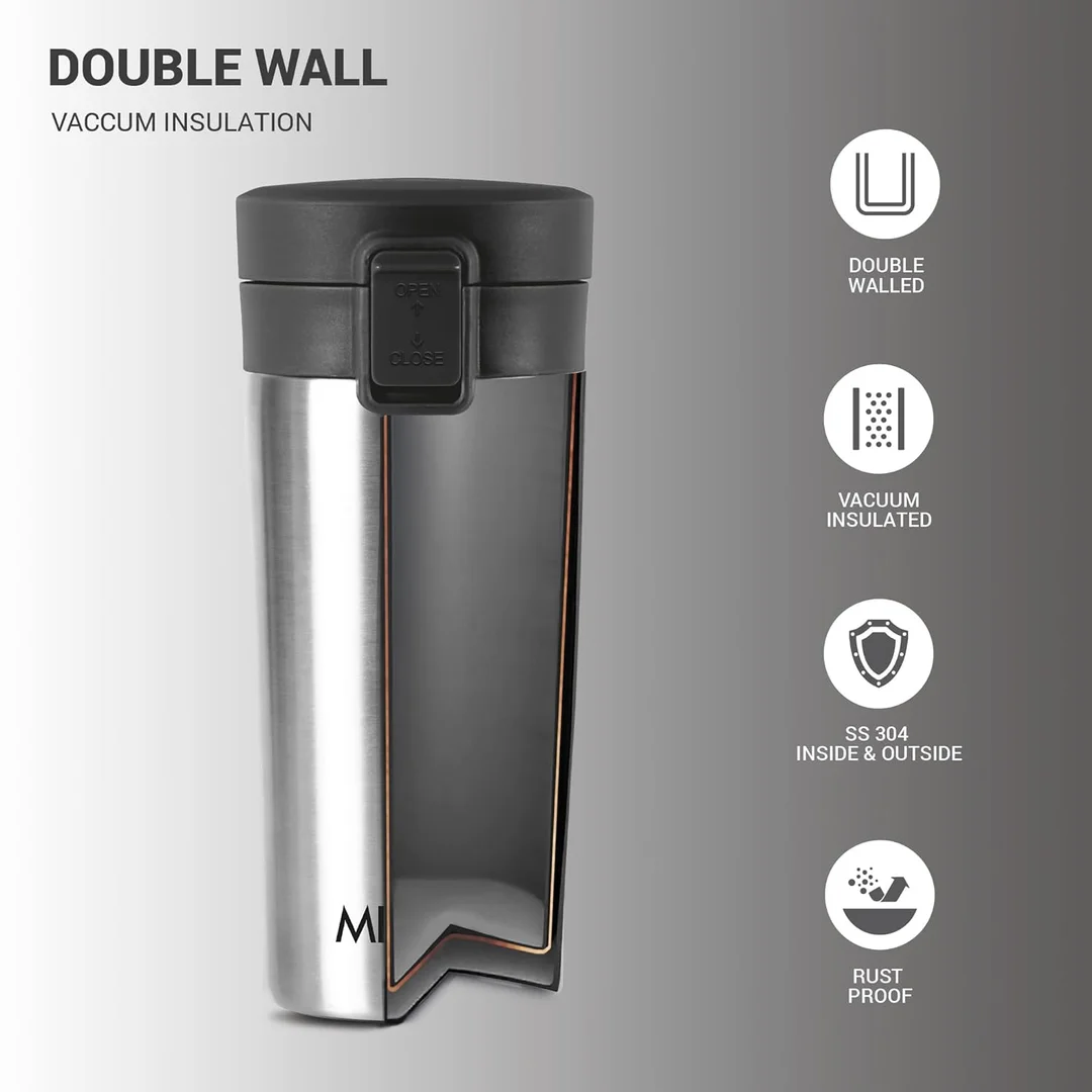 MILTON Thermosteel Vacuum Insulated Travel Coffee Mug 300ml | Black, ISI Certified, Spill Proof, Leakproof & Rustproof | Prolonged Hot & Cold Retention, Easy Sip, On-The-Go Coffee Cup image 27