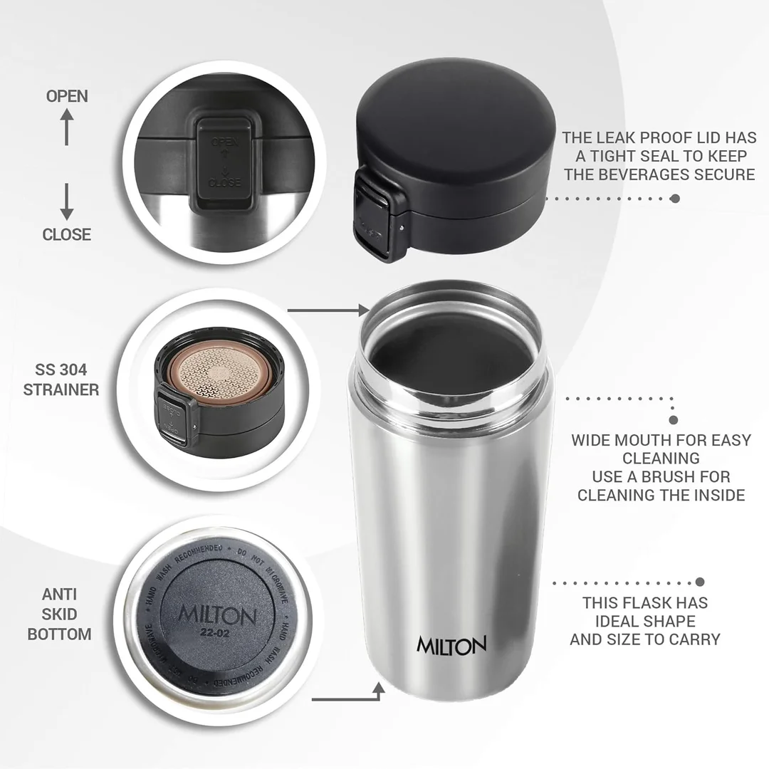 MILTON Thermosteel Vacuum Insulated Travel Coffee Mug 300ml | Black, ISI Certified, Spill Proof, Leakproof & Rustproof | Prolonged Hot & Cold Retention, Easy Sip, On-The-Go Coffee Cup image 25