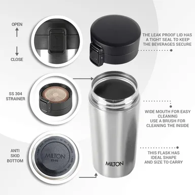 MILTON Thermosteel Vacuum Insulated Travel Coffee Mug 300ml | Black, ISI Certified, Spill Proof, Leakproof & Rustproof | Prolonged Hot & Cold Retention, Easy Sip, On-The-Go Coffee Cup thumbnail 24