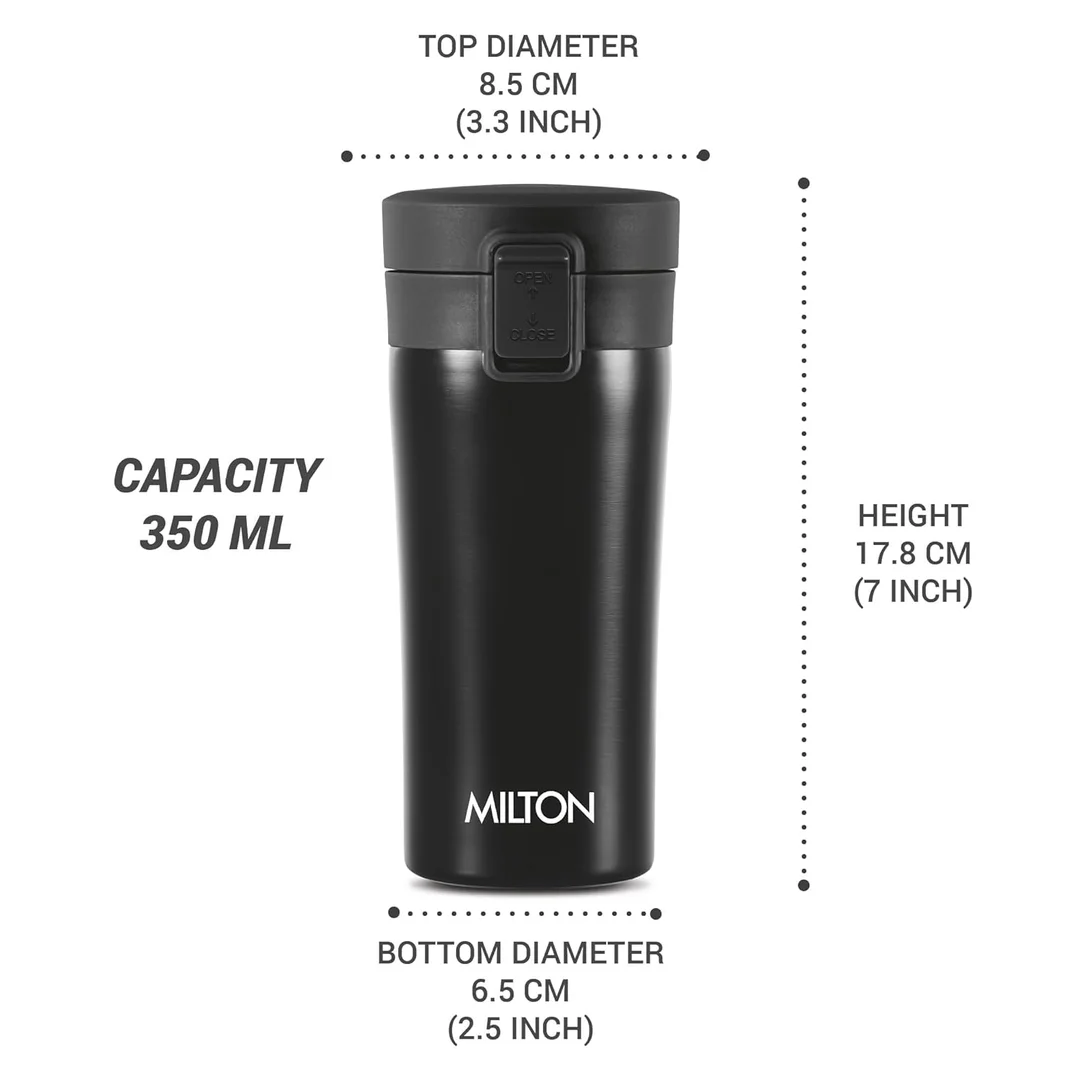 MILTON Thermosteel Vacuum Insulated Travel Coffee Mug 300ml | Black, ISI Certified, Spill Proof, Leakproof & Rustproof | Prolonged Hot & Cold Retention, Easy Sip, On-The-Go Coffee Cup image 44