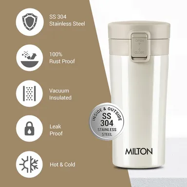 MILTON Thermosteel Vacuum Insulated Travel Coffee Mug 300ml | Black, ISI Certified, Spill Proof, Leakproof & Rustproof | Prolonged Hot & Cold Retention, Easy Sip, On-The-Go Coffee Cup thumbnail 18