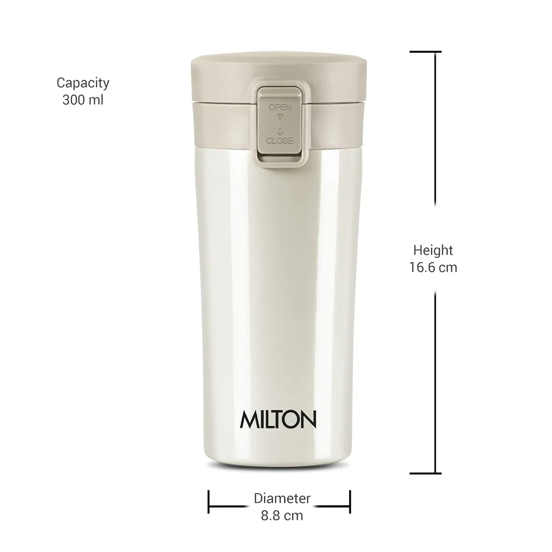 MILTON Thermosteel Vacuum Insulated Travel Coffee Mug 300ml | Black, ISI Certified, Spill Proof, Leakproof & Rustproof | Prolonged Hot & Cold Retention, Easy Sip, On-The-Go Coffee Cup image 2