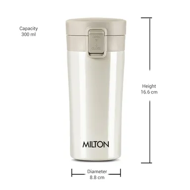 MILTON Thermosteel Vacuum Insulated Travel Coffee Mug 300ml | Black, ISI Certified, Spill Proof, Leakproof & Rustproof | Prolonged Hot & Cold Retention, Easy Sip, On-The-Go Coffee Cup thumbnail 1
